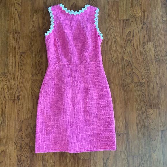 J. Crew Pink Textured Sleeveless Sheath Dress with White Rick Rack Trim - Picture 6 of 8